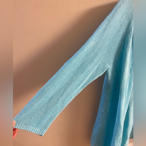 Talbots sweater cardigan open front turquoise linen XL petite - Picture 4 of 7